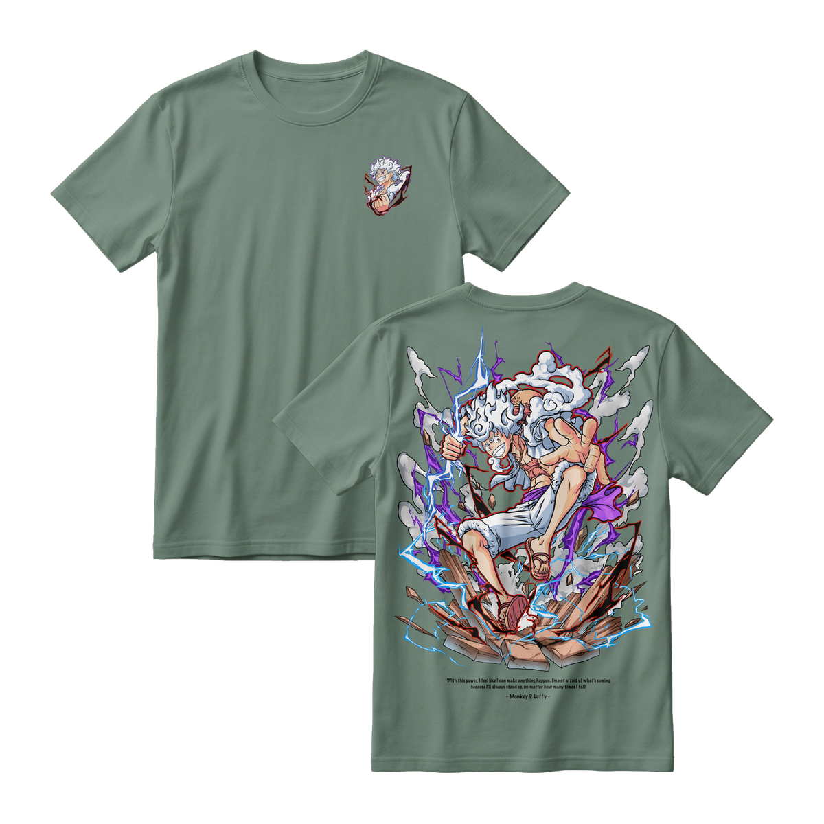 Anime One Piece Monkey D. Luffy Short Sleeve Tee - GREEN-ALGAE