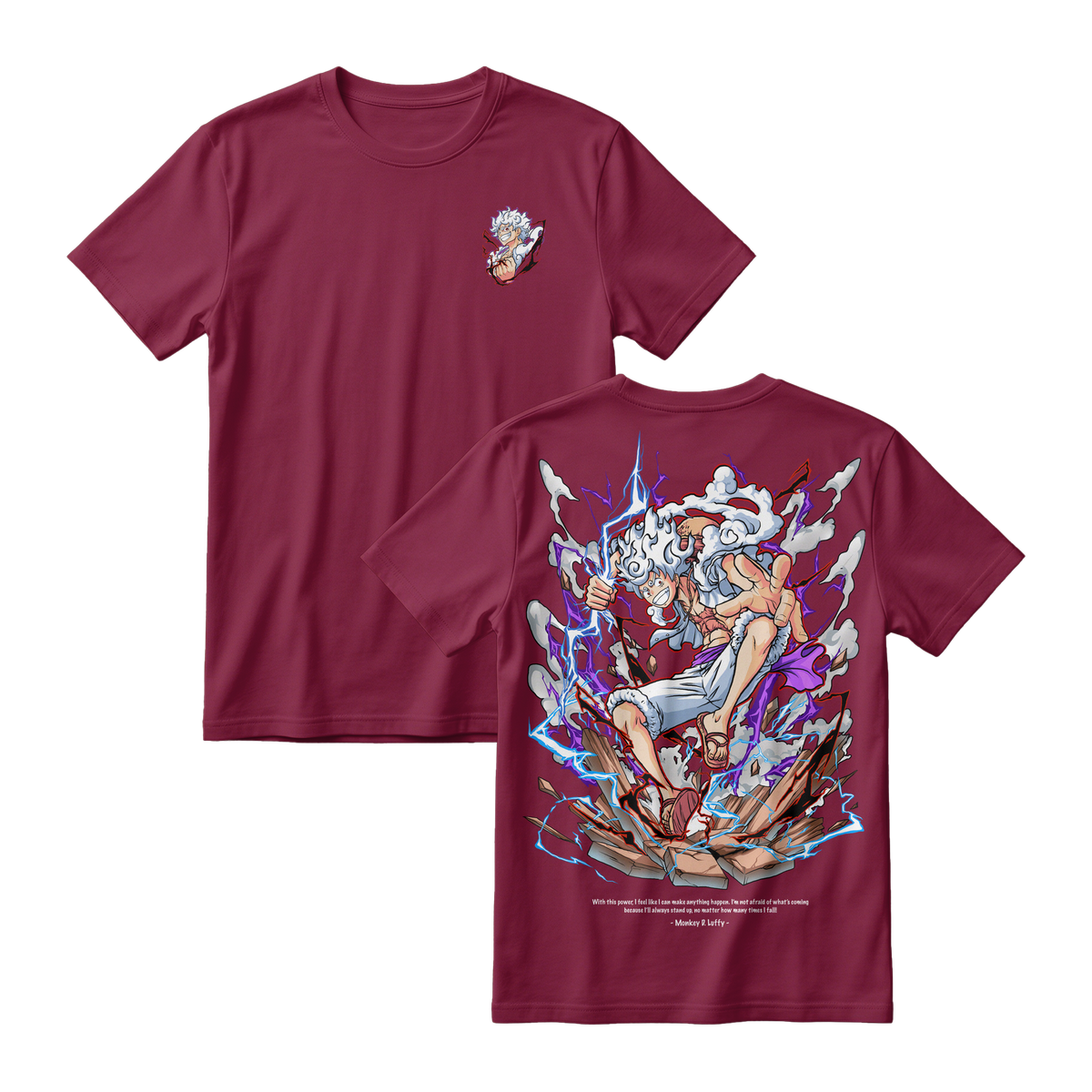 Anime One Piece Monkey D. Luffy Short Sleeve Tee -  MAROON