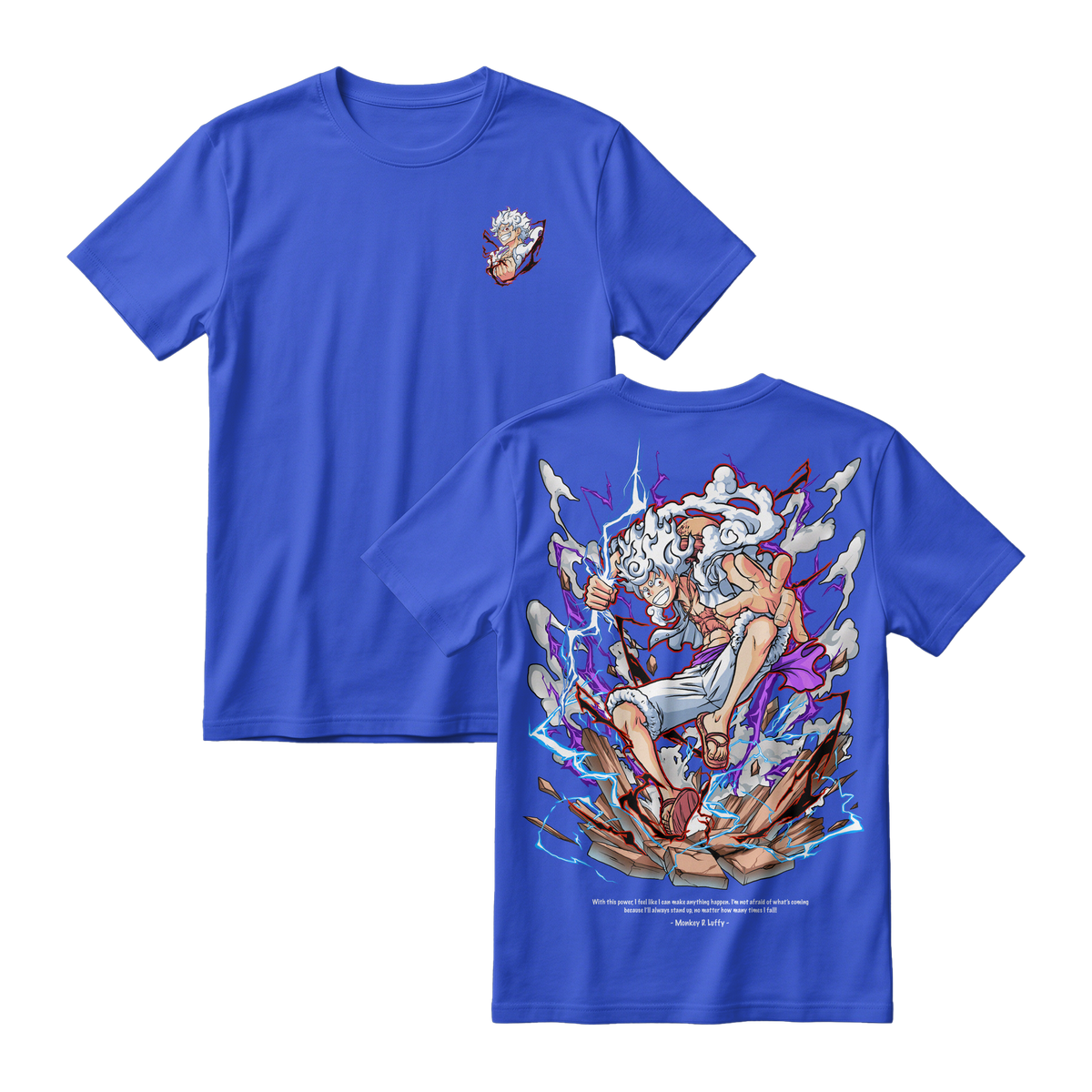 Anime One Piece Monkey D. Luffy Short Sleeve Tee -  ROYAL-BLUE