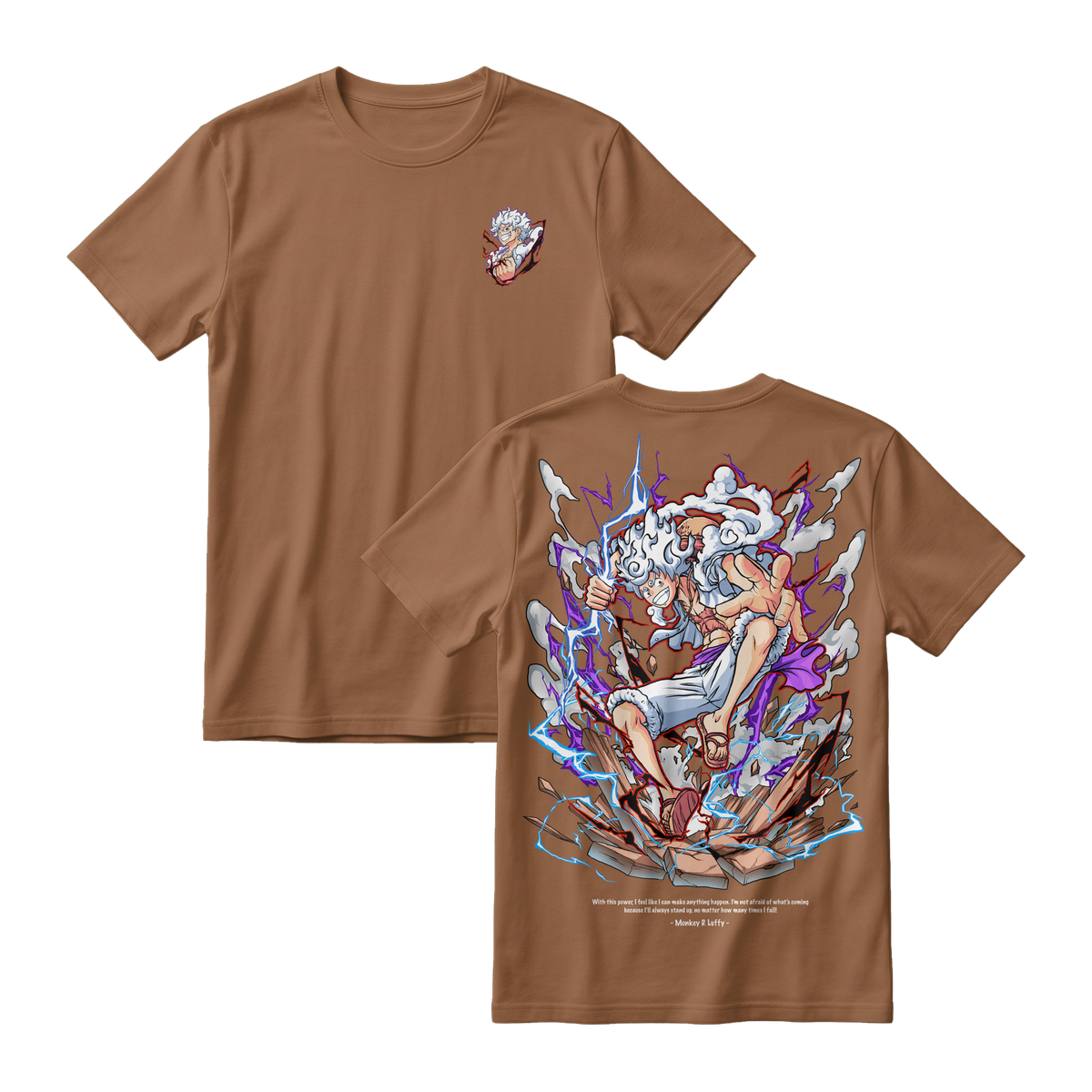 Anime One Piece Monkey D. Luffy Short Sleeve Tee -  WALNUT