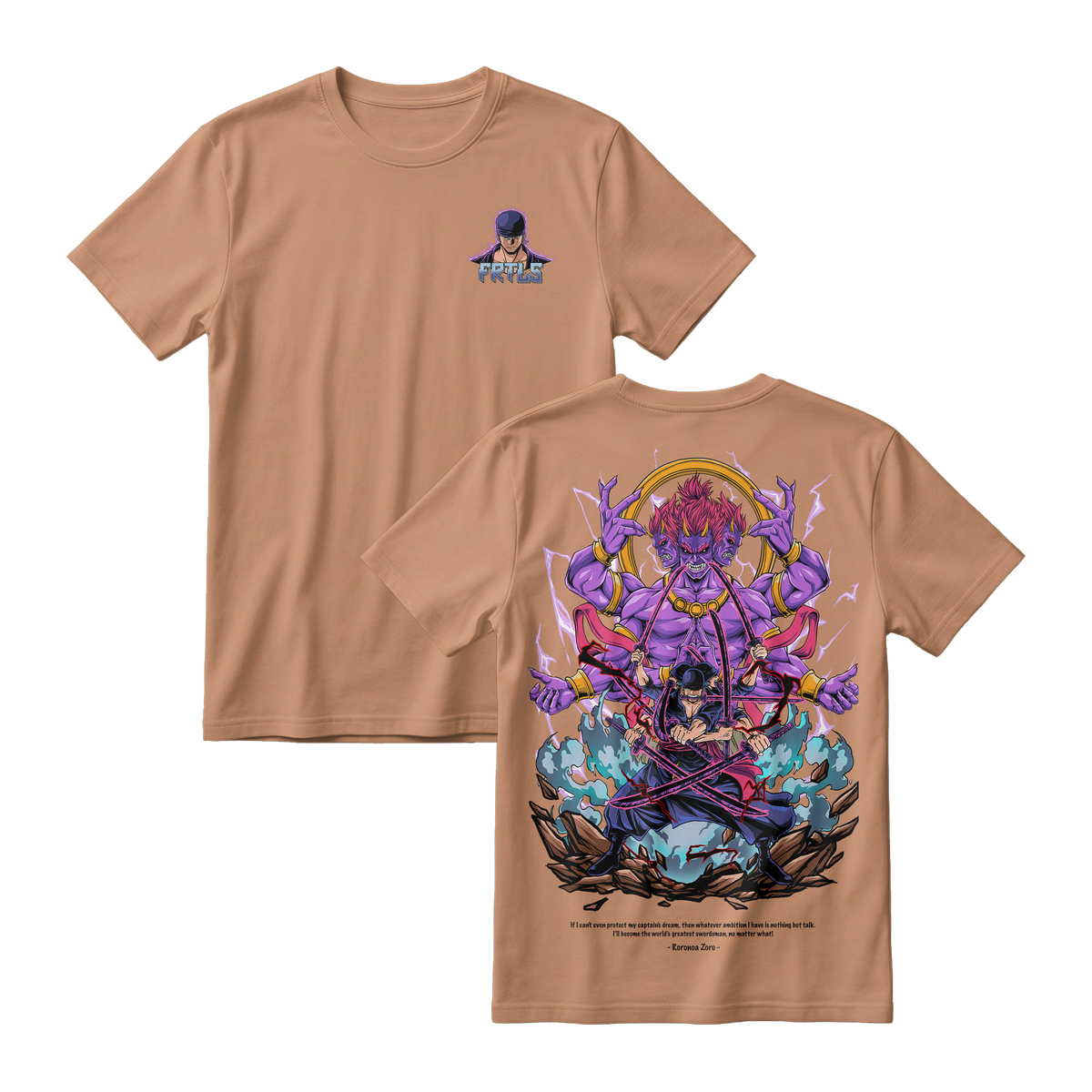 Anime One Piece Roronoa Zoro Short Sleeve Tee - ALMOND