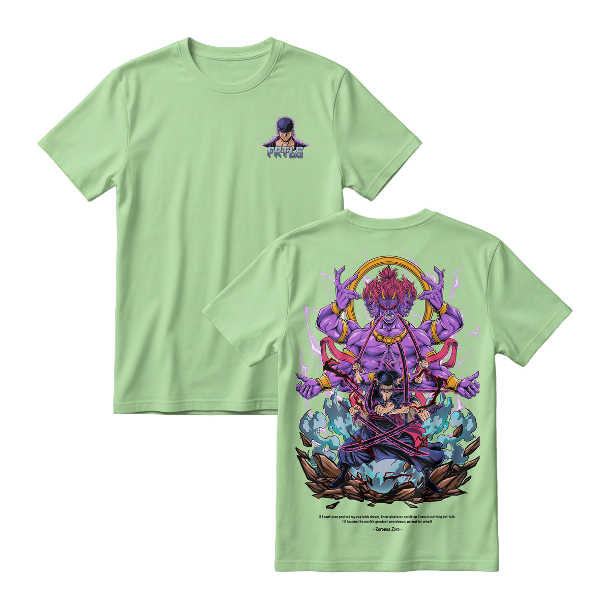 Anime One Piece Roronoa Zoro Short Sleeve Tee - AVOCADO