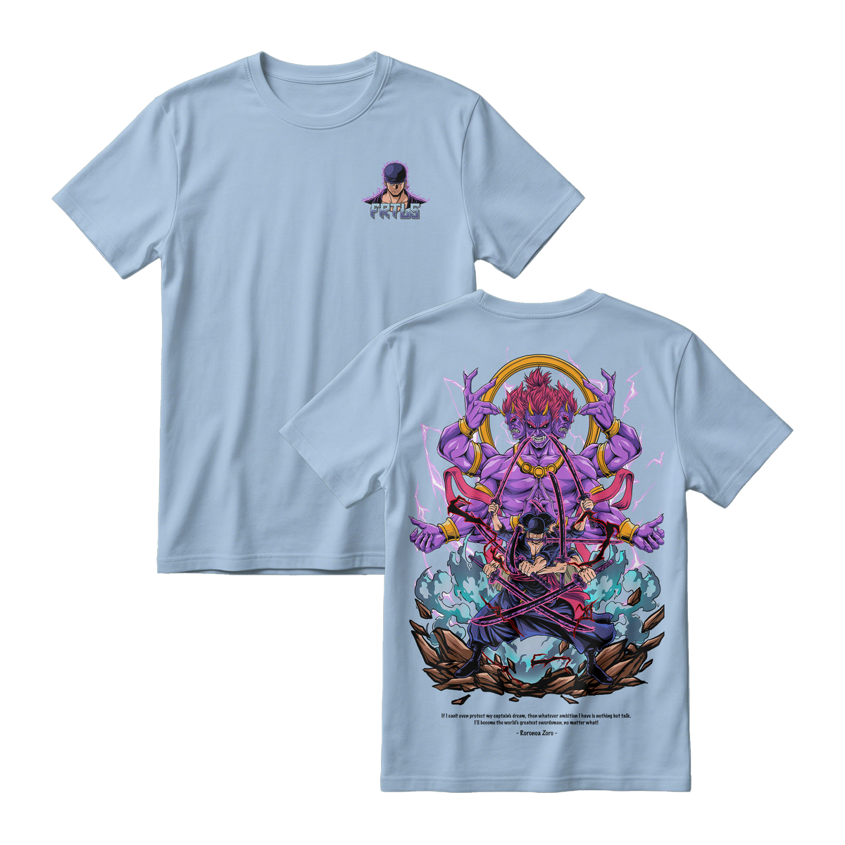 Anime One Piece Roronoa Zoro Short Sleeve Tee - BABY-BLUE