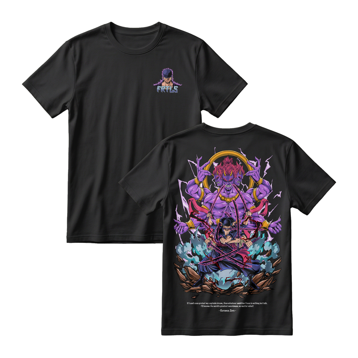 Anime One Piece Roronoa Zoro Short Sleeve Tee - BLACK