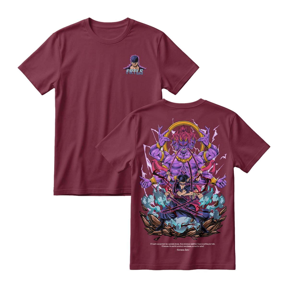 Anime One Piece Roronoa Zoro Short Sleeve Tee - BURGUNDY