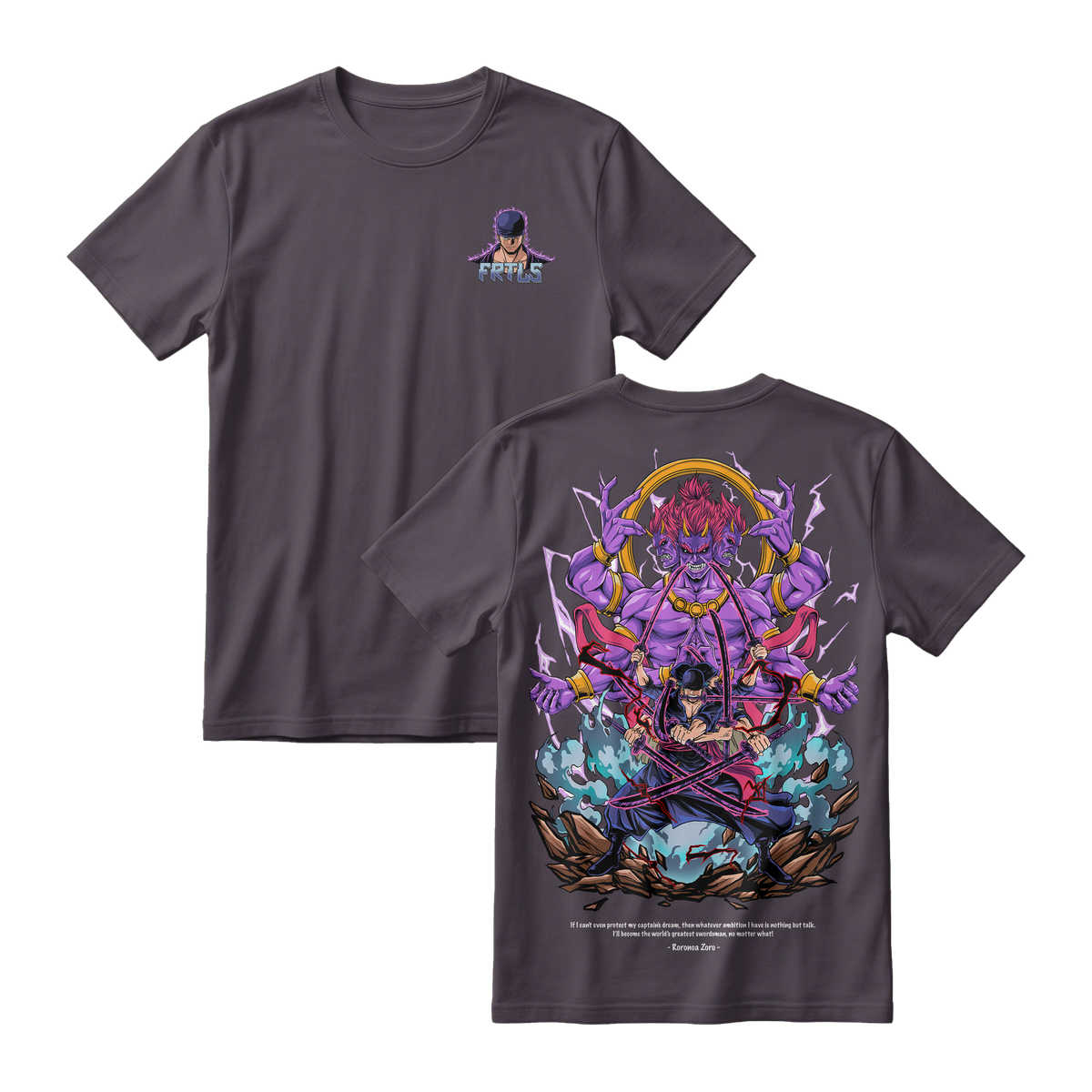 Anime One Piece Roronoa Zoro Short Sleeve Tee - CHARCOAL