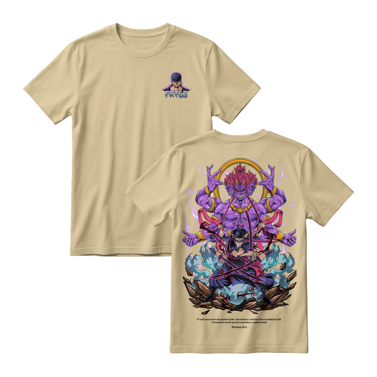 Anime One Piece Roronoa Zoro Short Sleeve Tee - CREAM