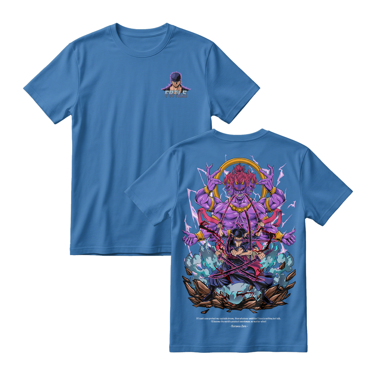 Anime One Piece Roronoa Zoro Short Sleeve Tee - DEEP-BLUE