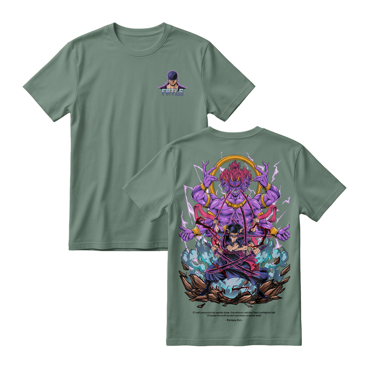 Anime One Piece Roronoa Zoro Short Sleeve Tee - GREEN-ALGAE