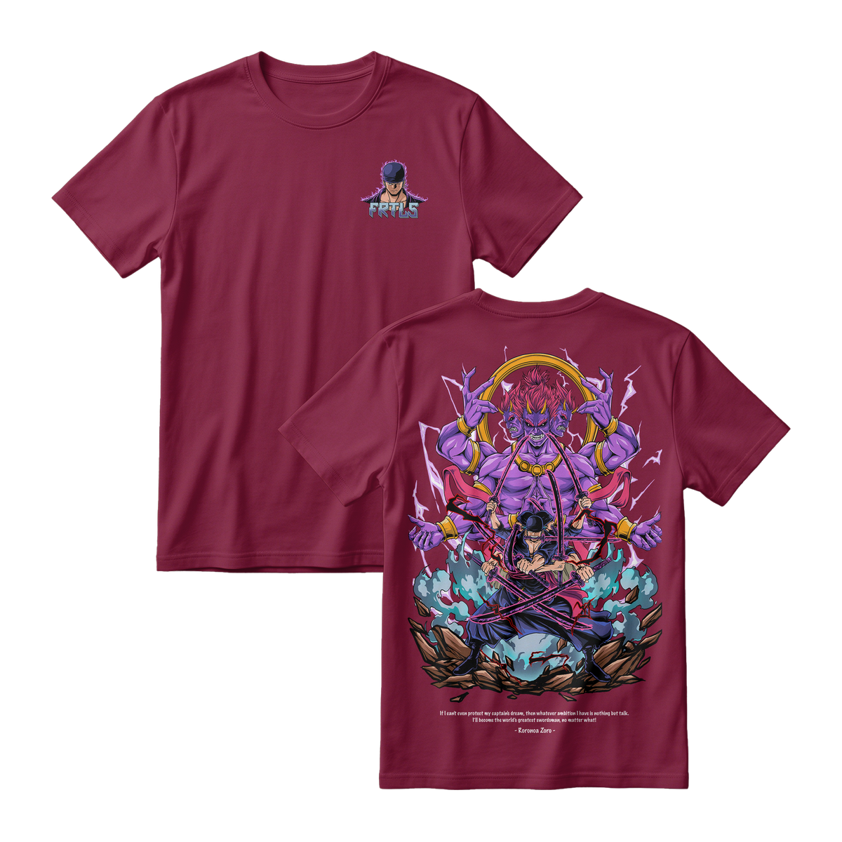 Anime One Piece Roronoa Zoro Short Sleeve Tee - MAROON