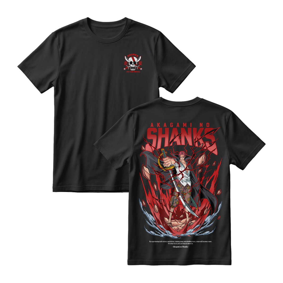 Anime One Piece Akagami no Shanks Short Sleeve Tee - BLACK
