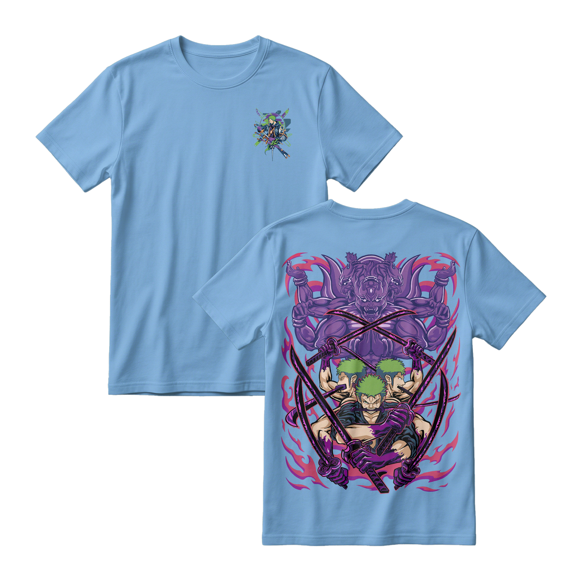 Anime One Piece Roronoa Zoro Short Sleeve Tee - ARTIC-BLUE