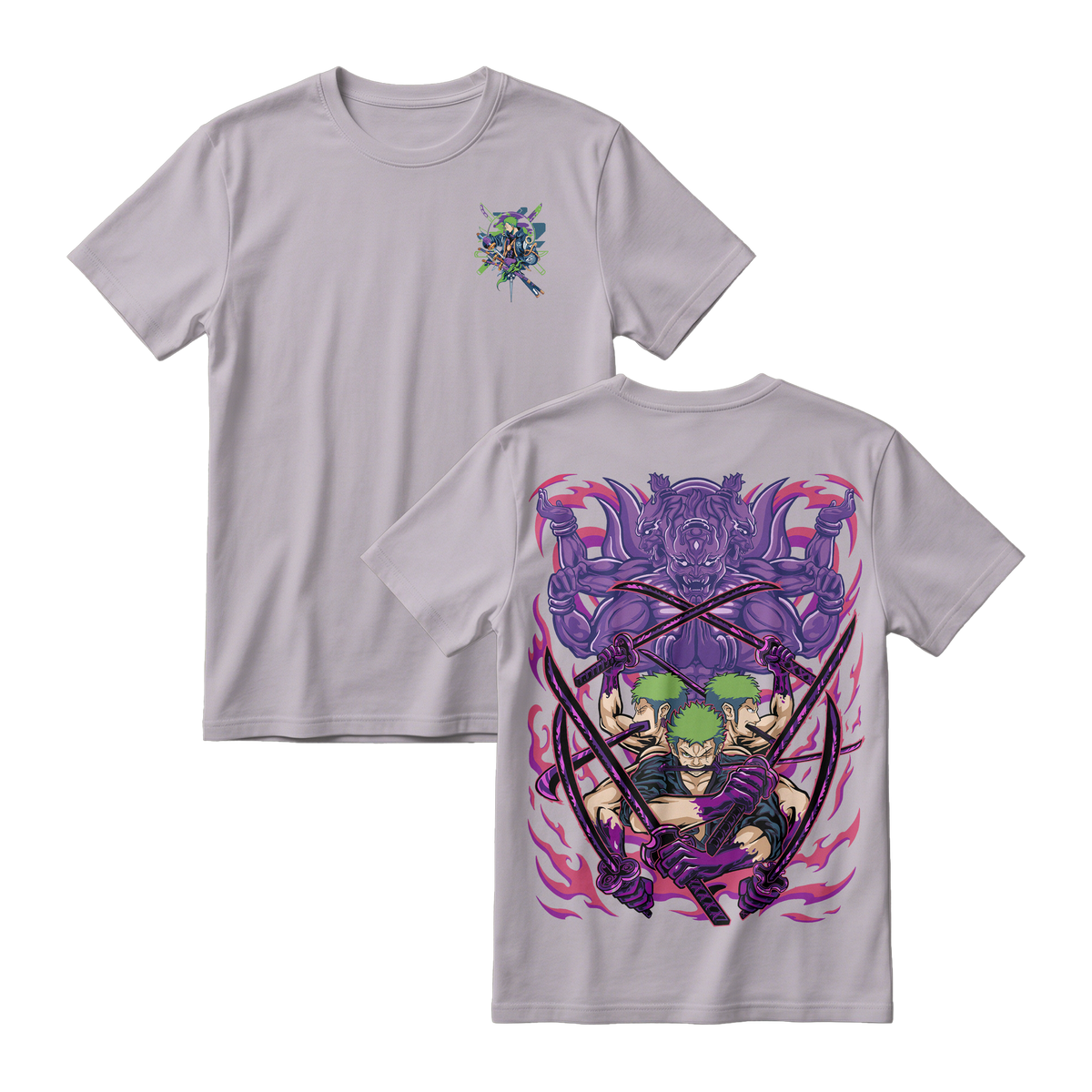 Anime One Piece Roronoa Zoro Short Sleeve Tee - ASH-GREY