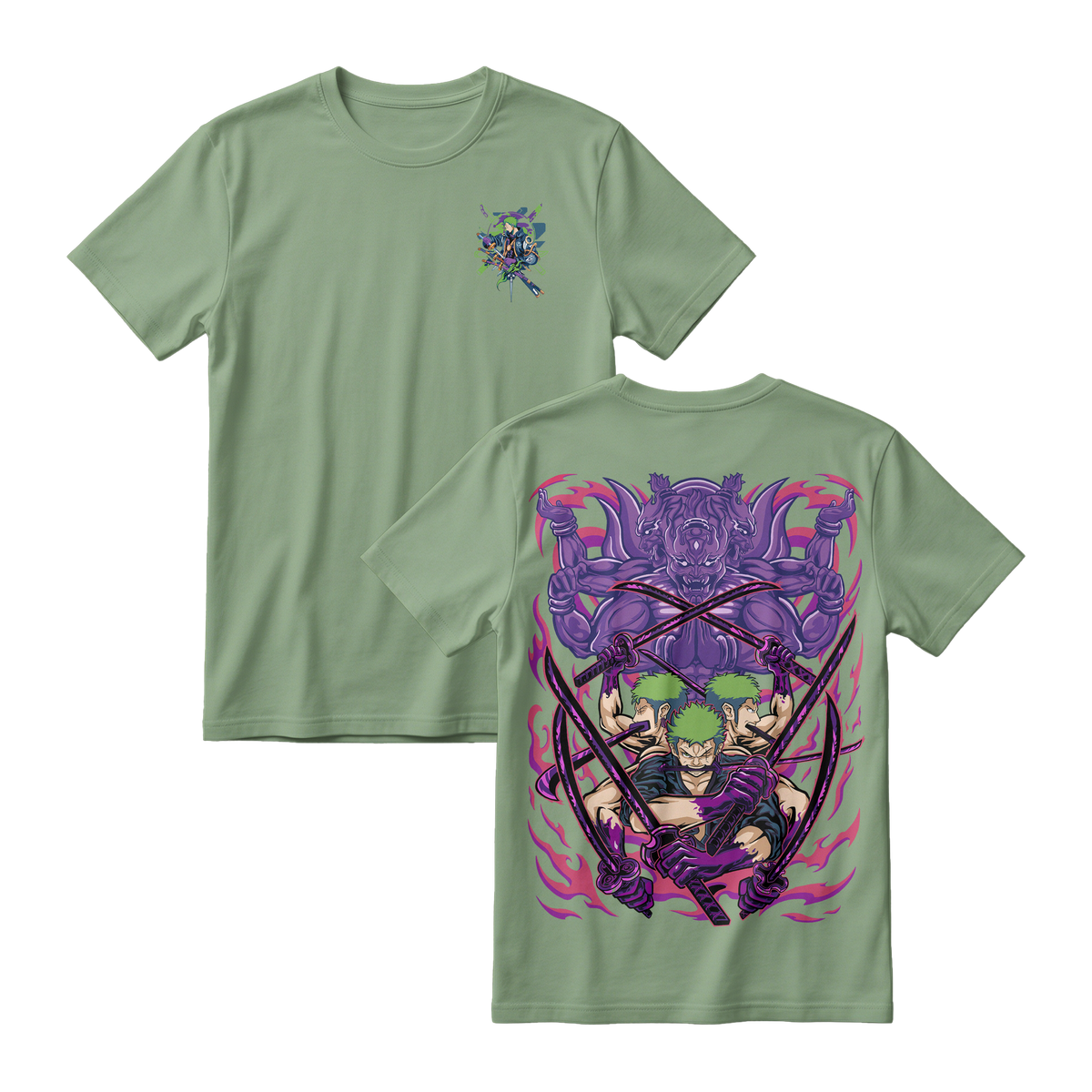 Anime One Piece Roronoa Zoro Short Sleeve Tee - ASPARAGUS