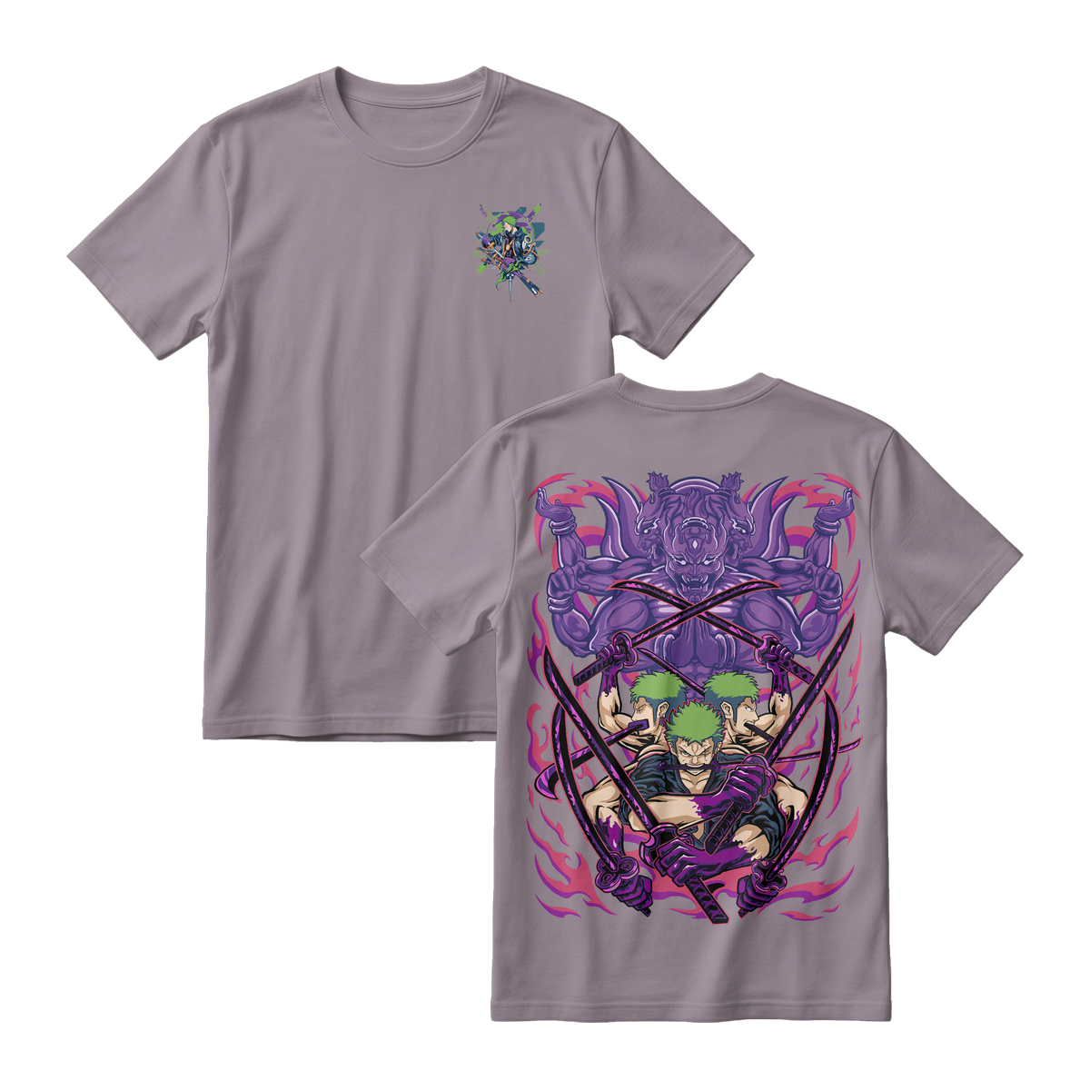 Anime One Piece Roronoa Zoro Short Sleeve Tee - ASPHALT-GREY