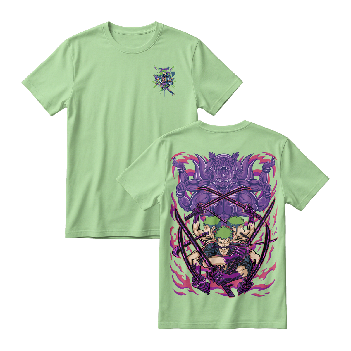 Anime One Piece Roronoa Zoro Short Sleeve Tee - AVOCADO