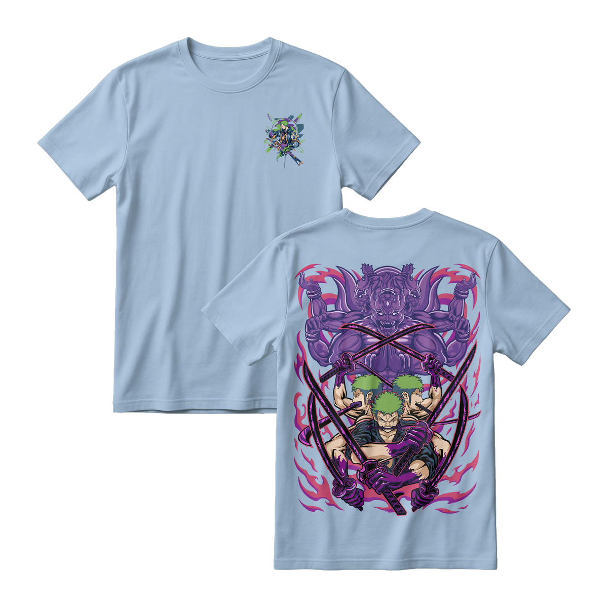 Anime One Piece Roronoa Zoro Short Sleeve Tee - BABY-BLUE