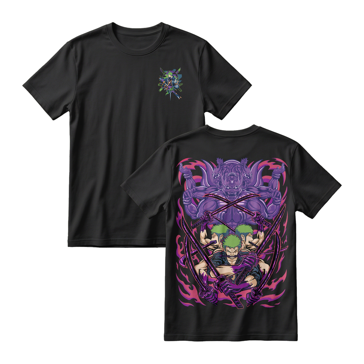Anime One Piece Roronoa Zoro Short Sleeve Tee - BLACK