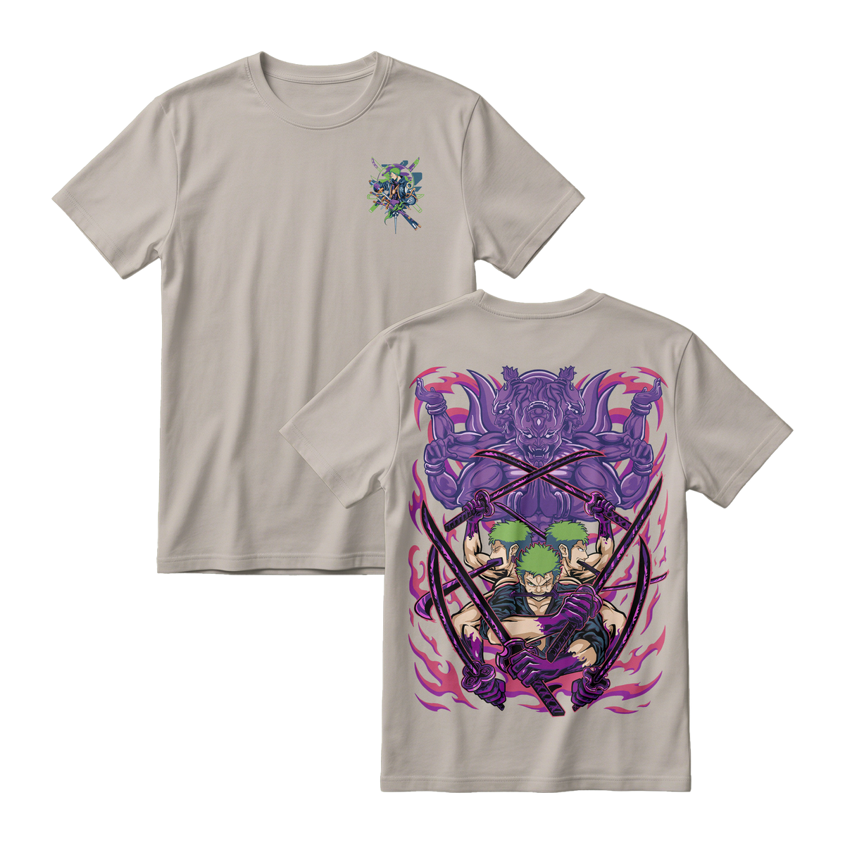 Anime One Piece Roronoa Zoro Short Sleeve Tee - BONE