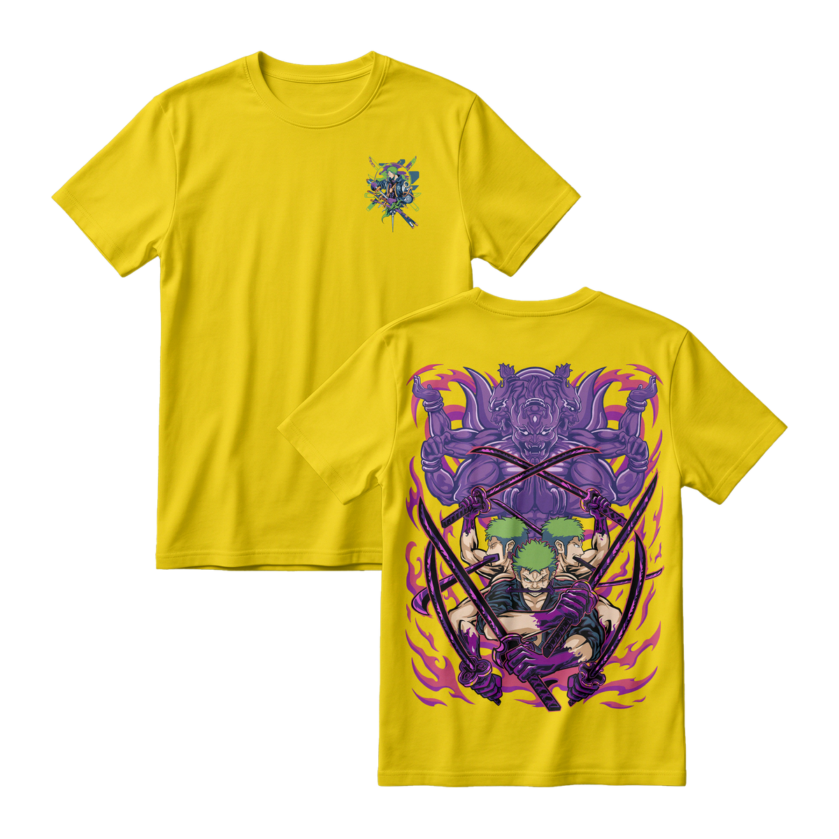 Anime One Piece Roronoa Zoro Short Sleeve Tee - CANARY-YELLOW