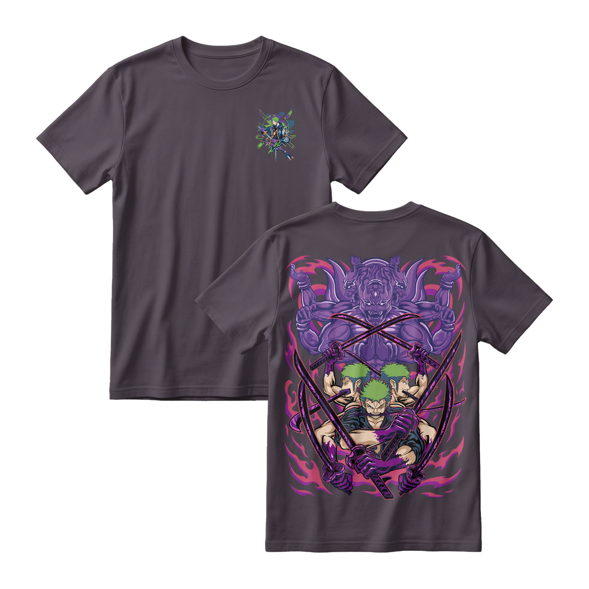  Anime One Piece Roronoa Zoro Short Sleeve Tee - CHARCOAL