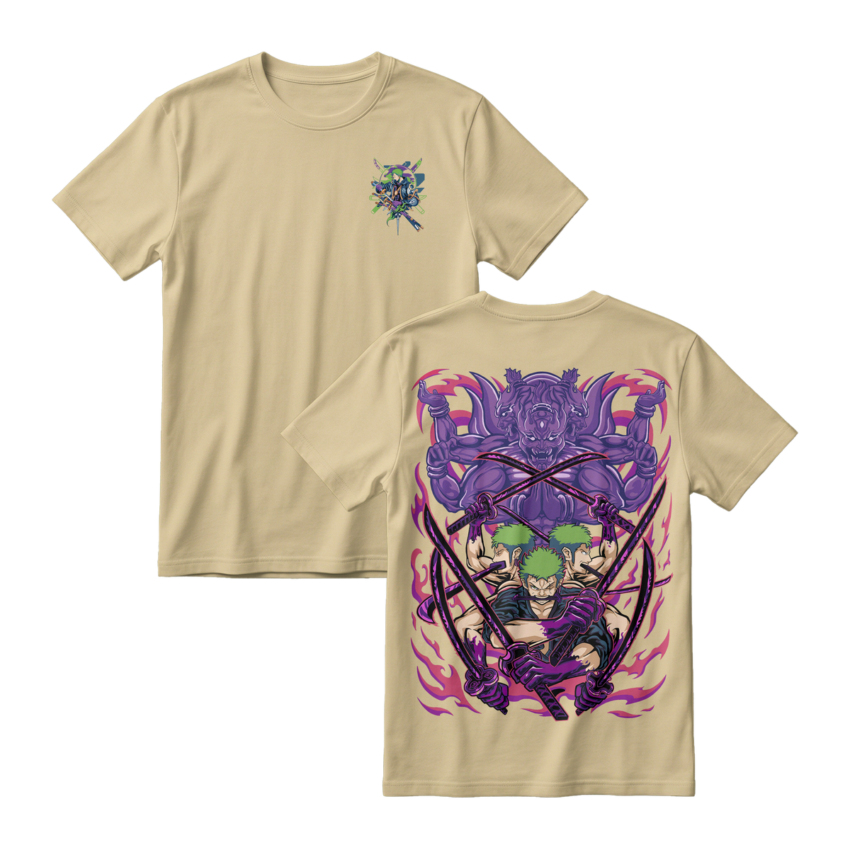 Anime One Piece Roronoa Zoro Short Sleeve Tee - CREAM