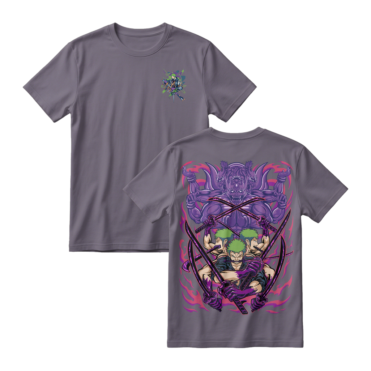 Anime One Piece Roronoa Zoro Short Sleeve Tee - DARK-GREY