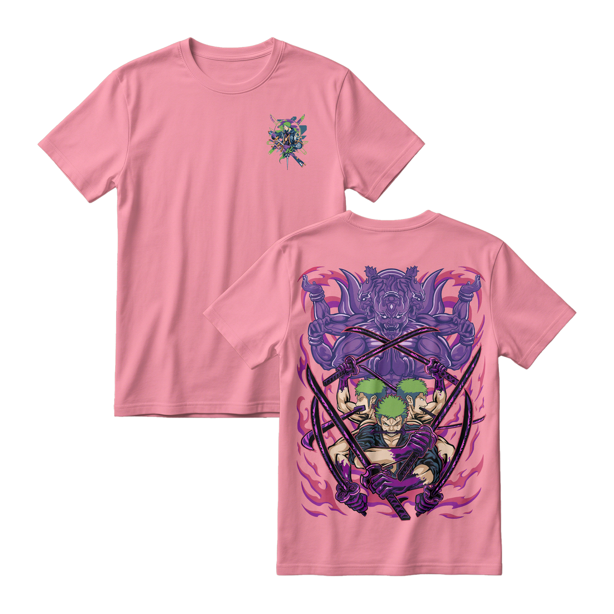 Anime One Piece Roronoa Zoro Short Sleeve Tee - FLAMINGO