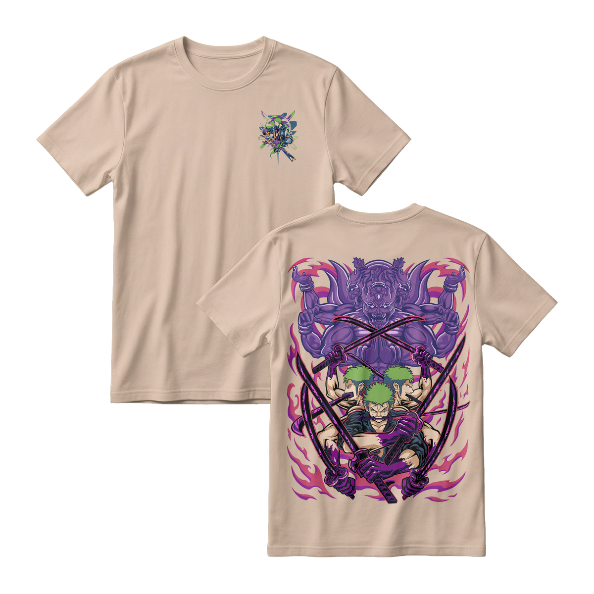 Anime One Piece Roronoa Zoro Short Sleeve Tee - KHAKI