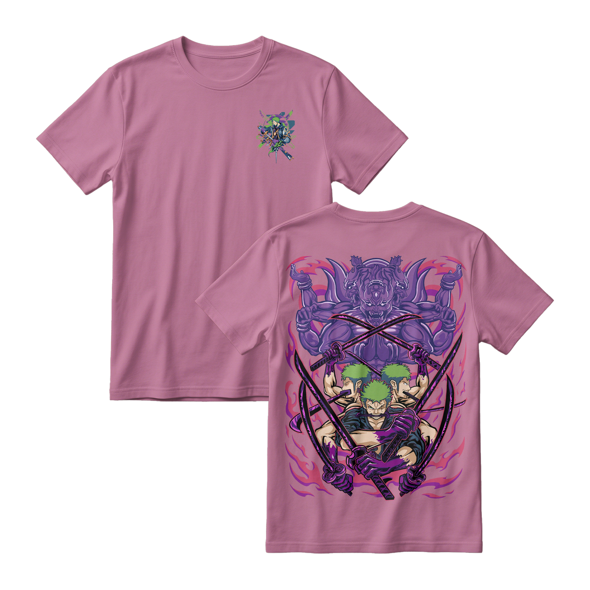 Anime One Piece Roronoa Zoro Short Sleeve Tee - LAVENDER