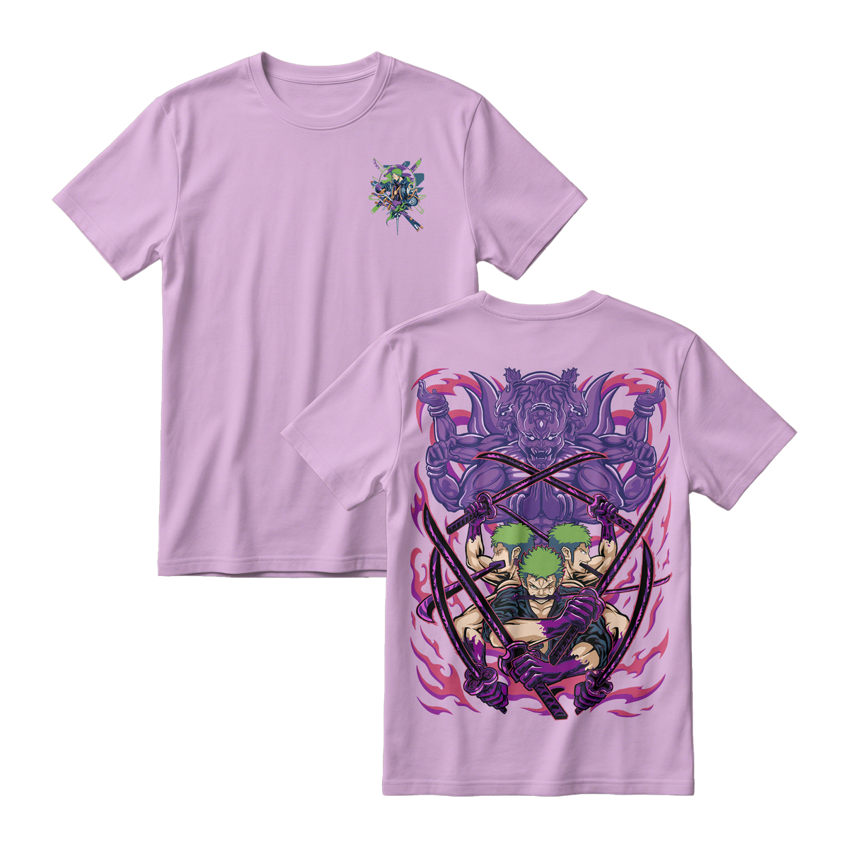 Anime One Piece Roronoa Zoro Short Sleeve Tee - LILAC