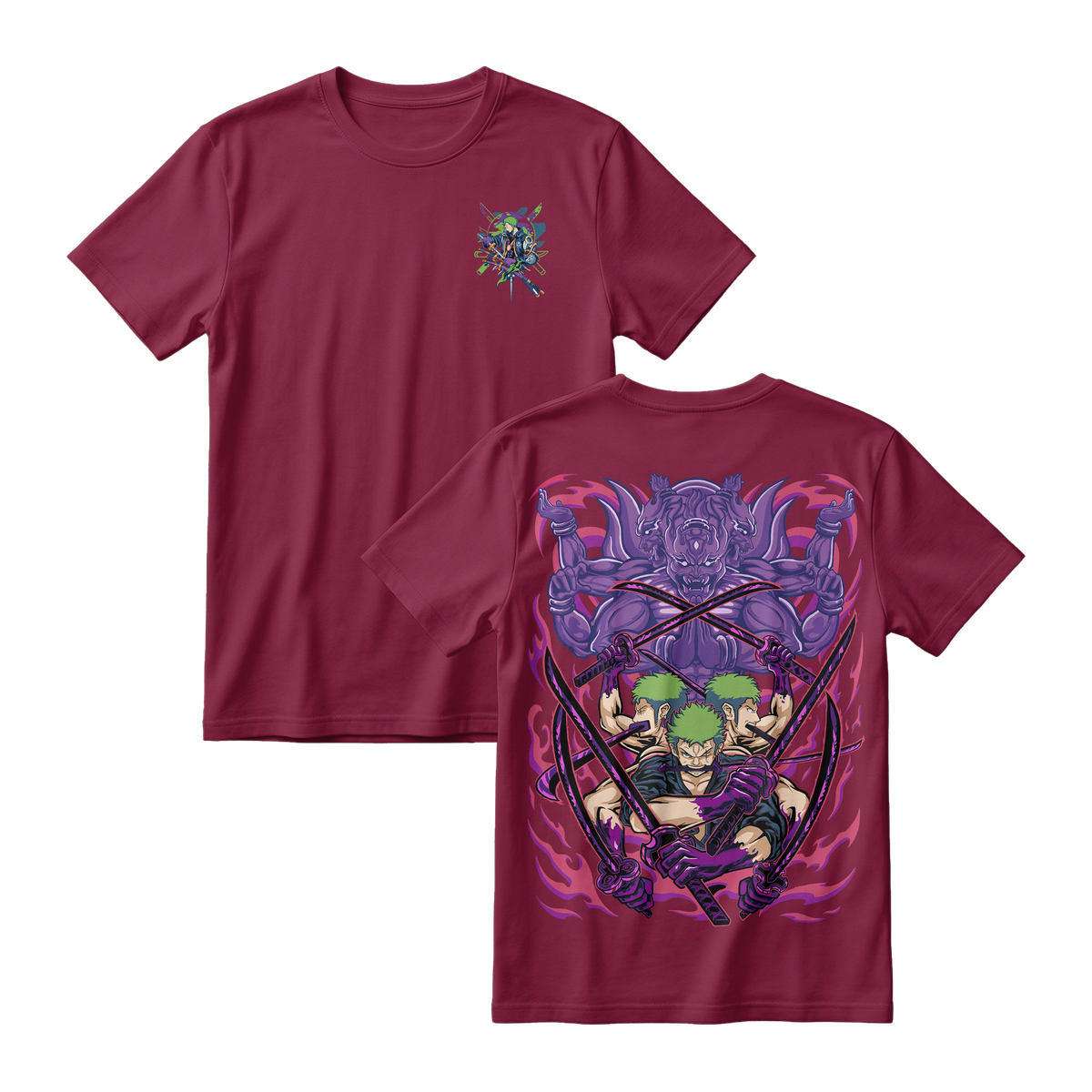 Anime One Piece Roronoa Zoro Short Sleeve Tee - MAROON