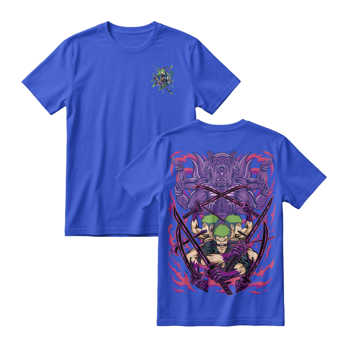 Anime One Piece Roronoa Zoro Short Sleeve Tee - ROYAL-BLUE