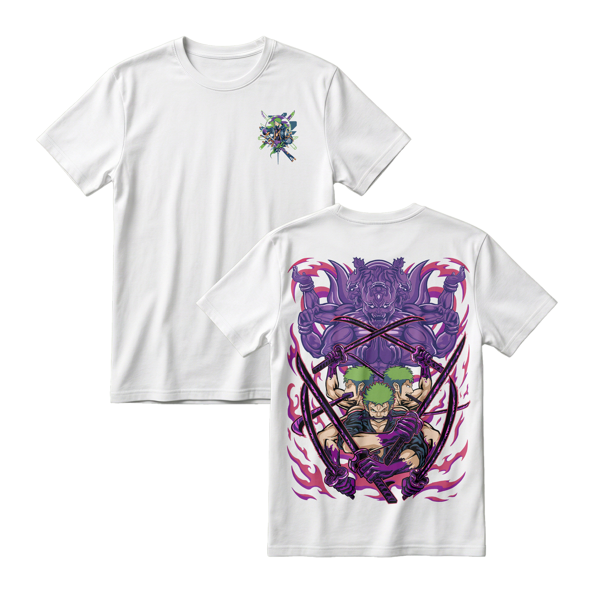 Anime One Piece Roronoa Zoro Short Sleeve Tee - WHITE