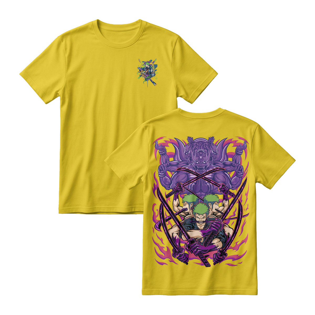 Anime One Piece Roronoa Zoro Short Sleeve Tee - YELLOW