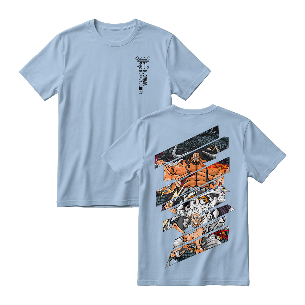 Anime One Piece Monkey D. Luffy Short Sleeve Tee - BABY-BLUE