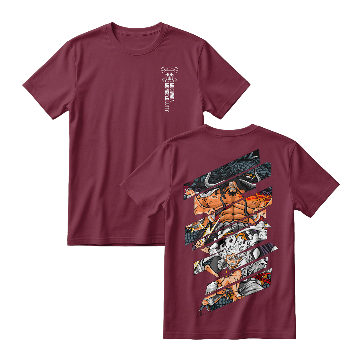 Anime One Piece Monkey D. Luffy Short Sleeve Tee - BURGUNDY