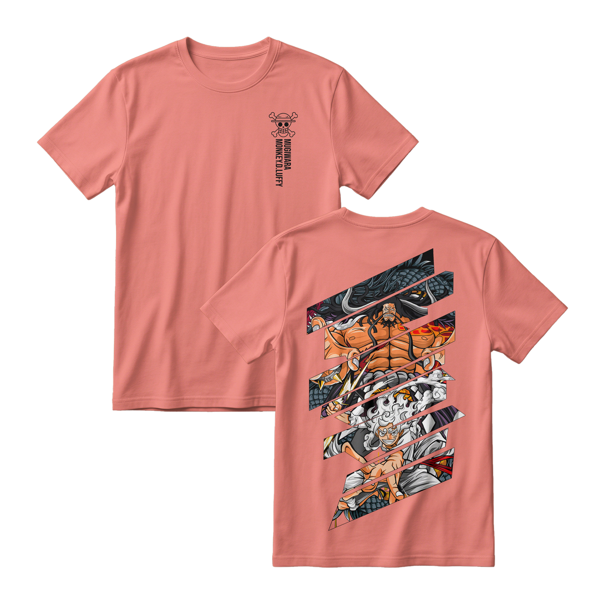 Anime One Piece Monkey D. Luffy Short Sleeve Tee - CORAL