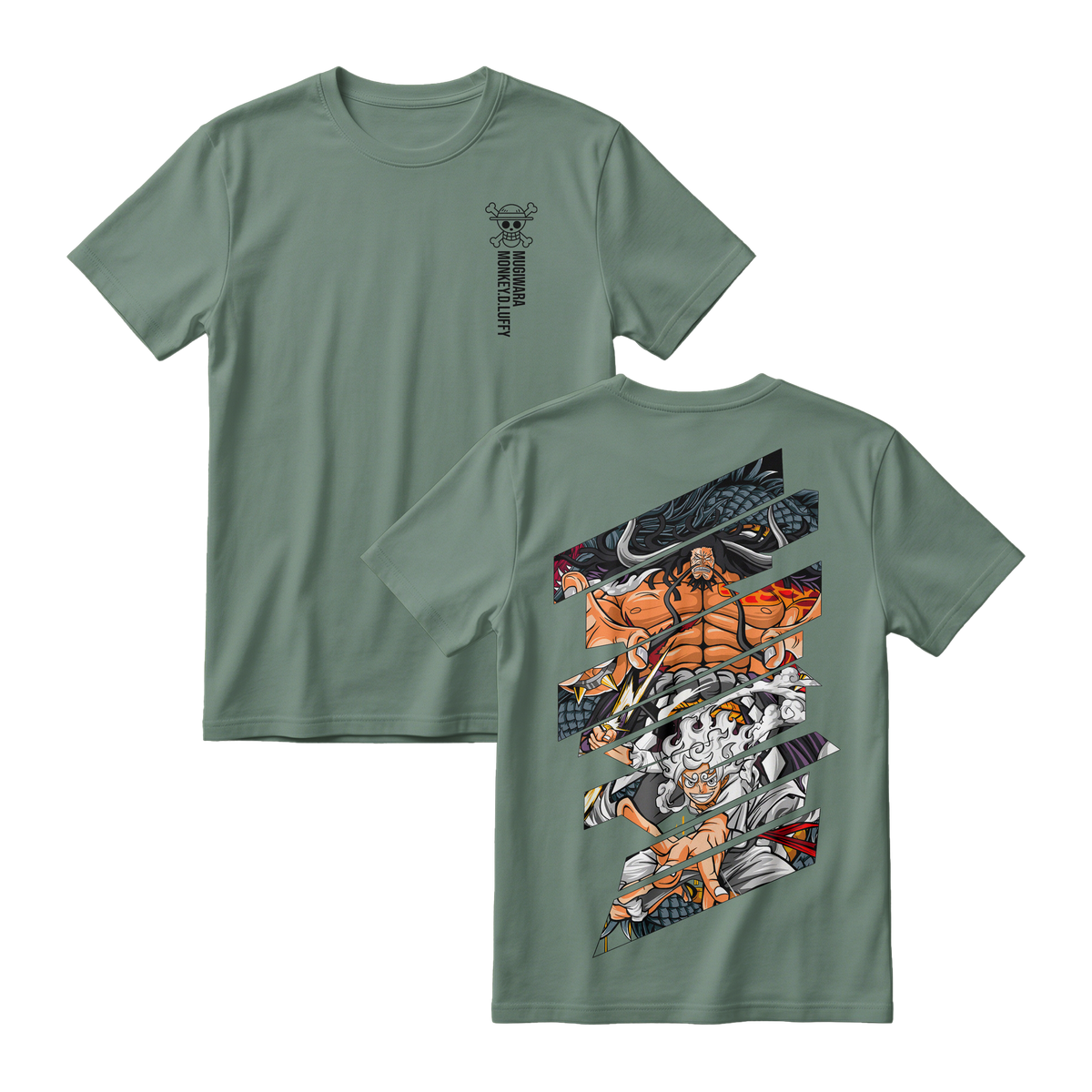 Anime One Piece Monkey D. Luffy Short Sleeve Tee - GREEN-ALGAE