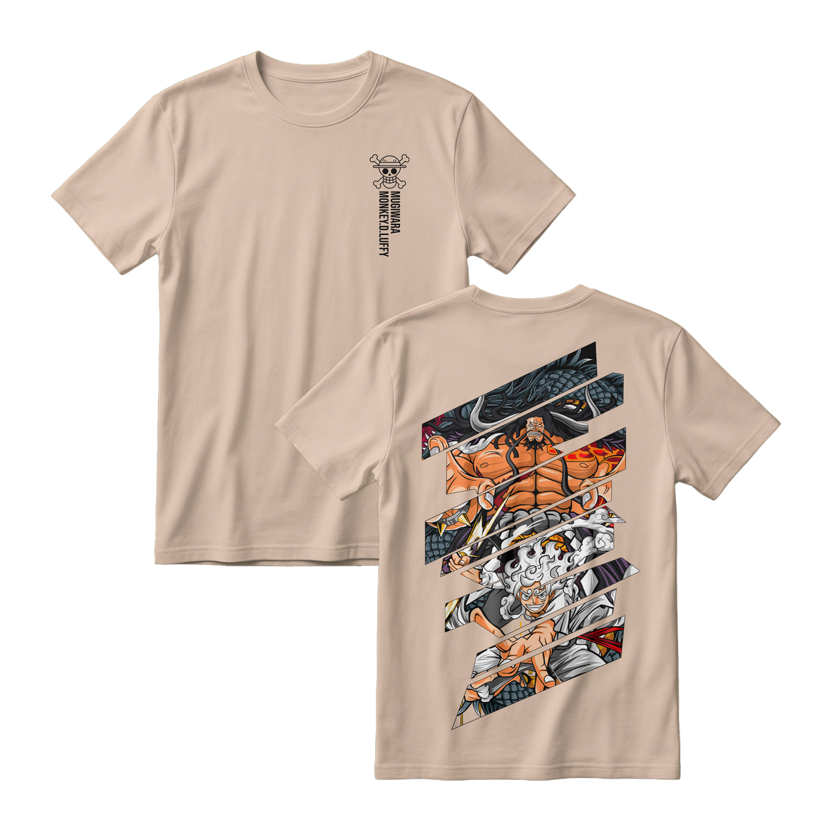 Anime One Piece Monkey D. Luffy Short Sleeve Tee - KHAKI