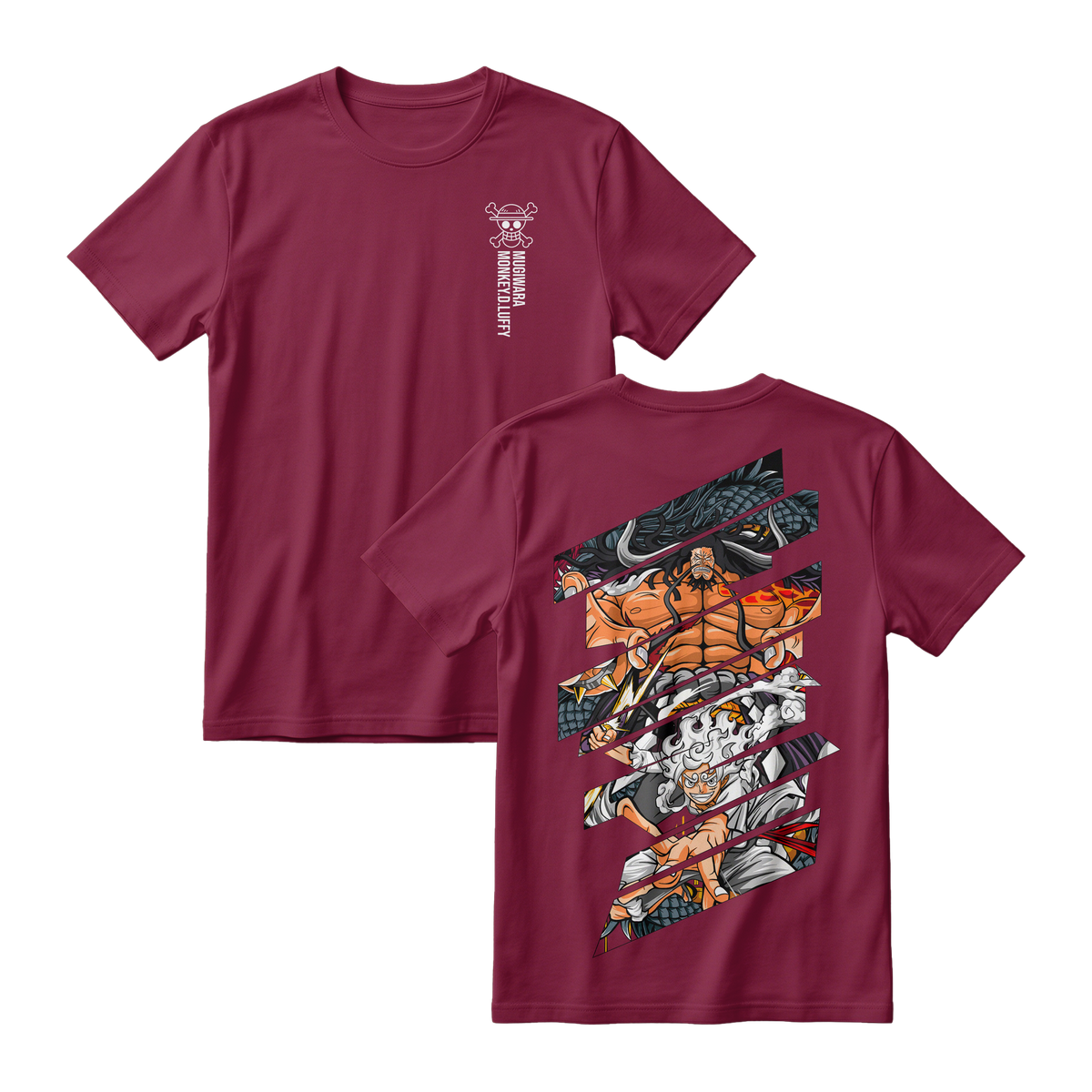 Anime One Piece Monkey D. Luffy Short Sleeve Tee - MAROON