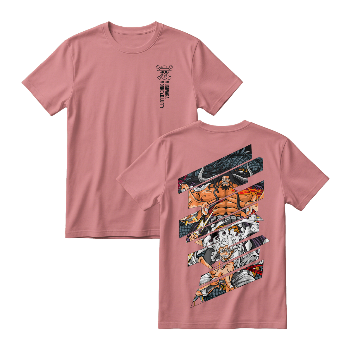 Anime One Piece Monkey D. Luffy Short Sleeve Tee - PASTEL-PINK