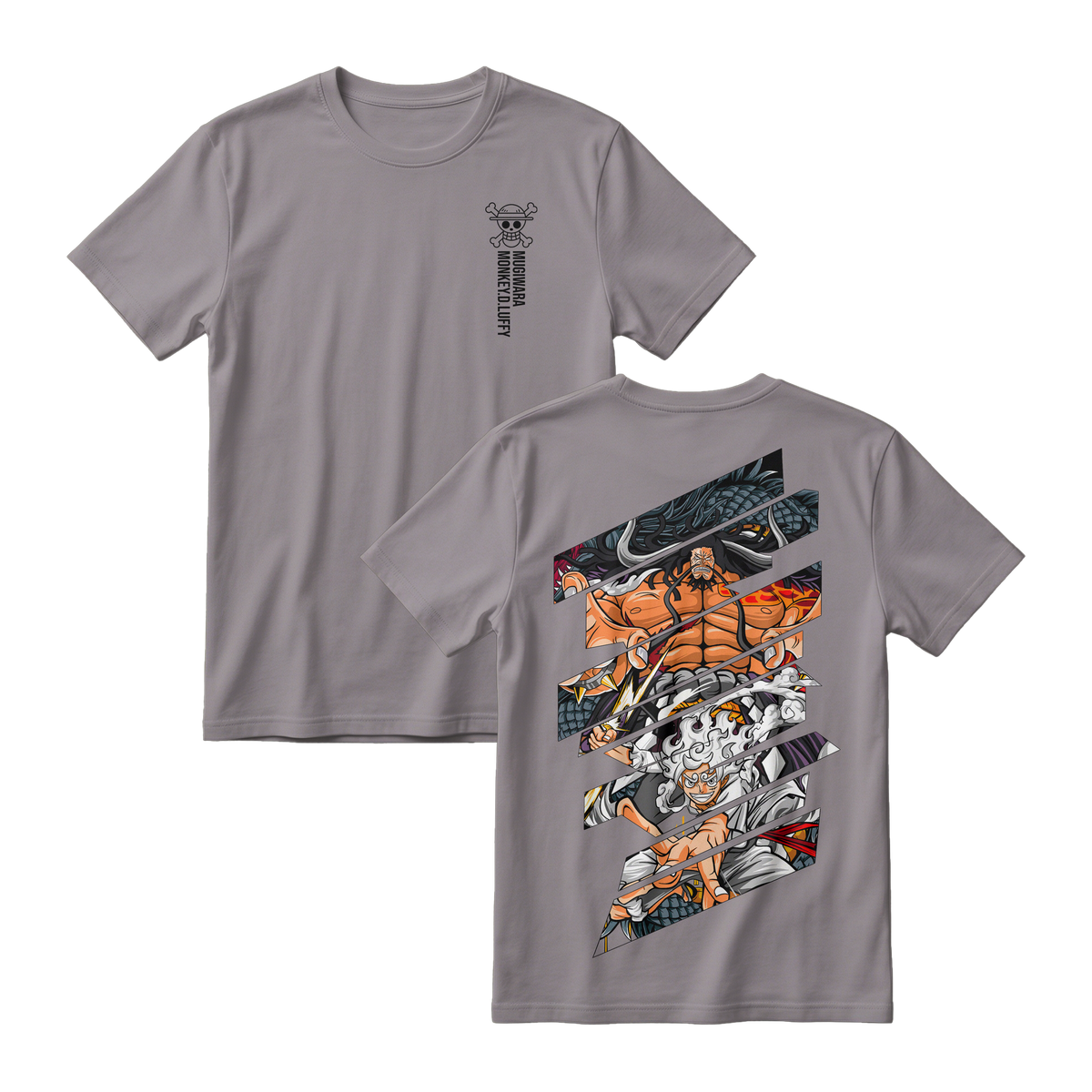 Anime One Piece Monkey D. Luffy Short Sleeve Tee - SMOKE-GREY