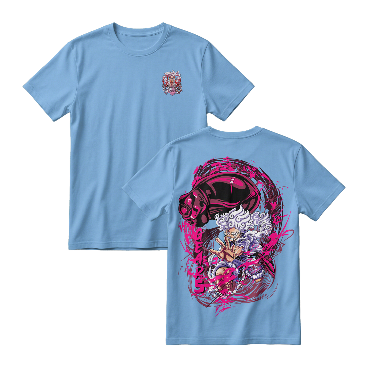 Anime One Piece Monkey D. Luffy Short Sleeve Tee - ARTIC-BLUE