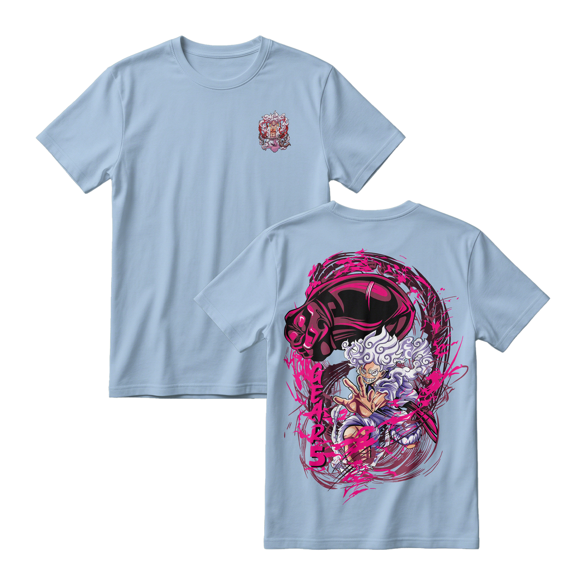 Anime One Piece Monkey D. Luffy Short Sleeve Tee - BABY-BLUE