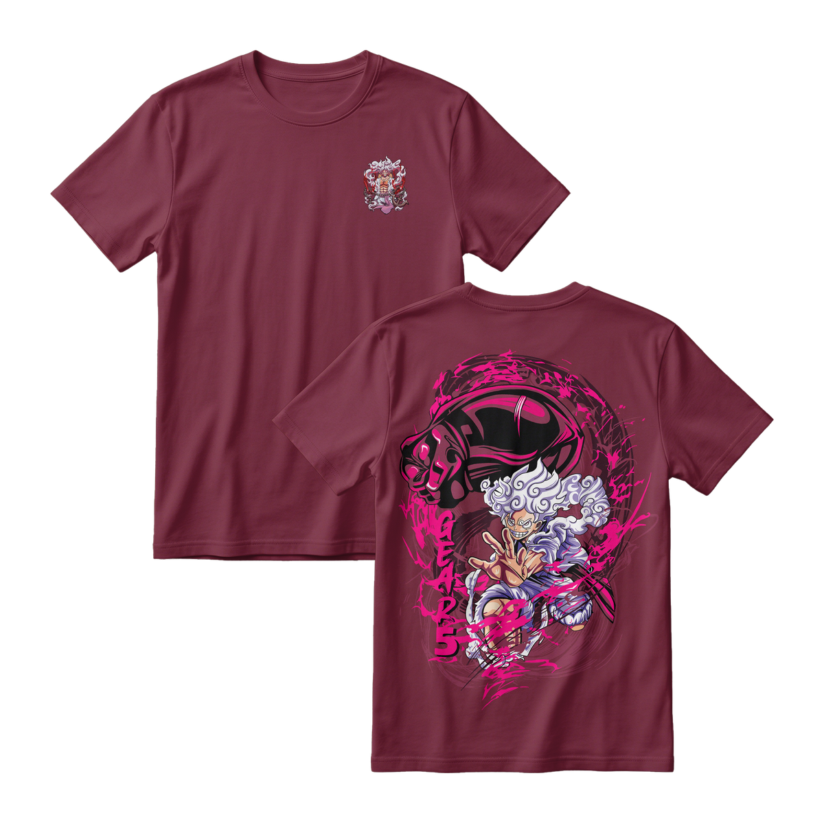 Anime One Piece Monkey D. Luffy Short Sleeve Tee -BURGUNDY