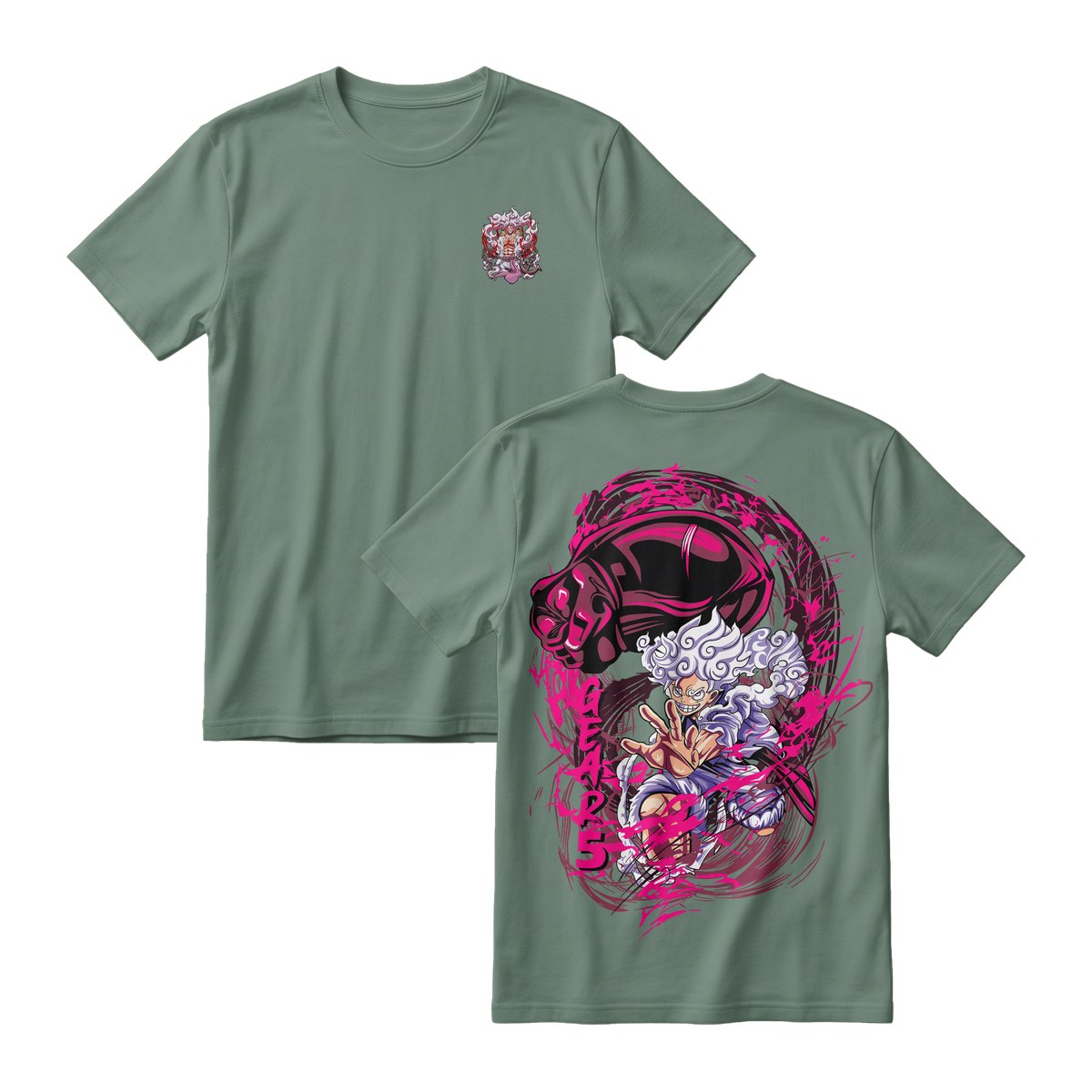 Anime One Piece Monkey D. Luffy Short Sleeve Tee - GREEN-ALGAE