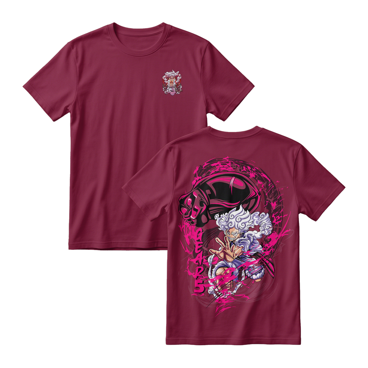 Anime One Piece Monkey D. Luffy Short Sleeve Tee - MAROON