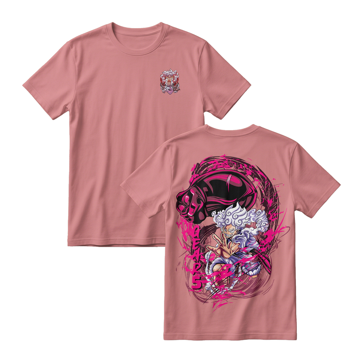 Anime One Piece Monkey D. Luffy Short Sleeve Tee - PASTEL-PINK