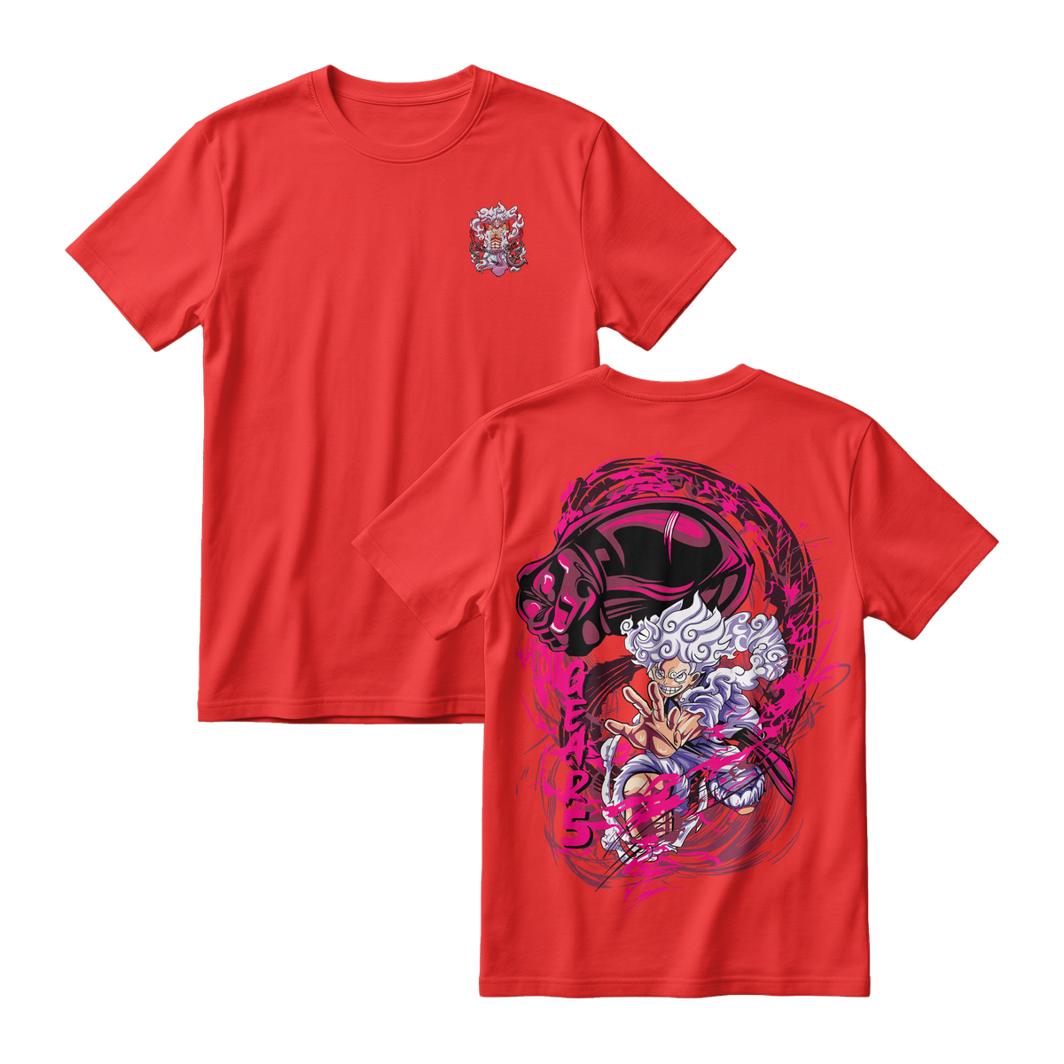 Anime One Piece Monkey D. Luffy Short Sleeve Tee - RED-CHILI